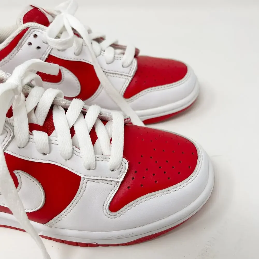 Nike Youth Size 4Y Dunk Low Championship Red White 2021 Leather Sneaker Casuals